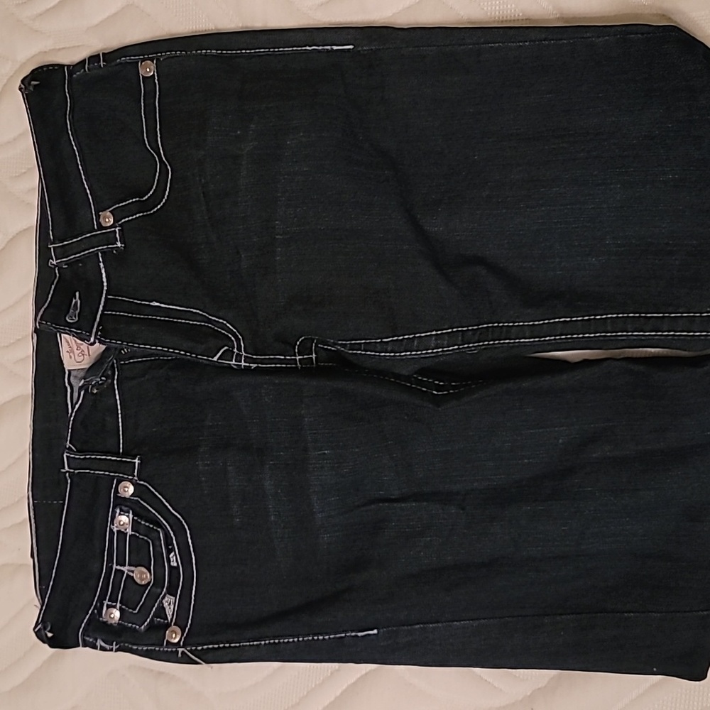 True Religion Black Straight Leg Jeans with White Contrast Stitching